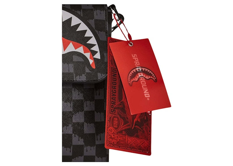 Sprayground Drip Check Shark Messenger Bag Black/Grey Checker