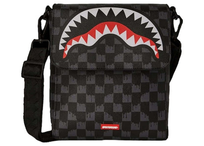 Sprayground Drip Check Shark Messenger Bag Black/Grey Checker