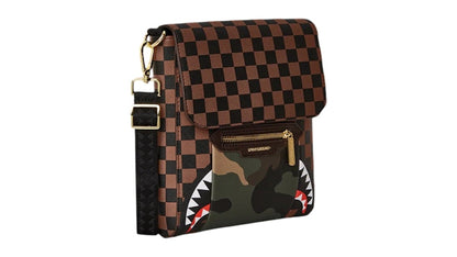 Sprayground Exterior Gold Zip Pocket Sharks In Paris Messenger Sling Bag Multicolor