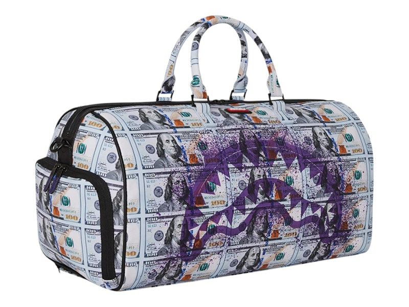 Sprayground Money Splat Duffle Duffle White Purple