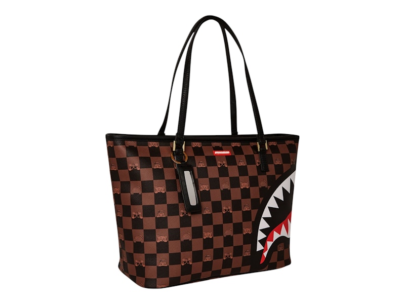 Sprayground Peeking Character Check Tote Tote Black Brown