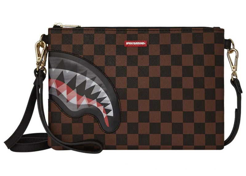 Sprayground Sharks In Paris Lenticular Champ Crossover Clutch Brown Checker