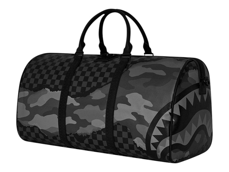 Sprayground Split Up Camo Tear Duffle Large Black Grey