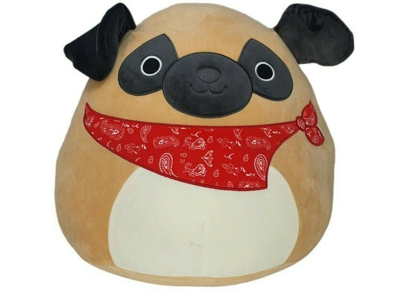 Squishmallow Prince The Pug With Red Bandana Dog 16 Inch Plush