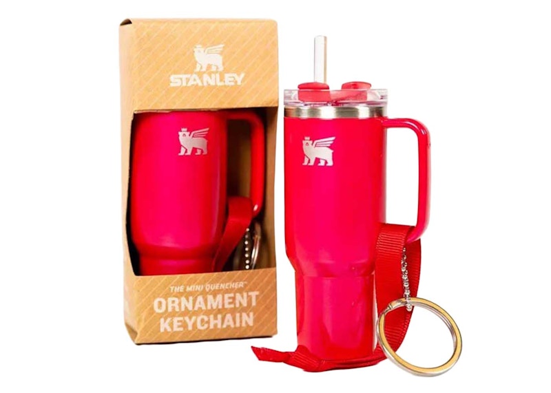 Stanley Water Bottle Keychain Christmas Tree Ornament Strawberry Red Shimmer
