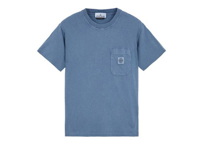 Stone Island 21957 Organic Cotton Jersey Fissato Effect T-shirt Avio Blue