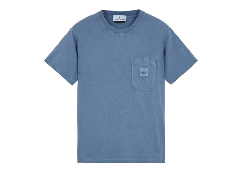 Stone Island 21957 Organic Cotton Jersey Fissato Effect T-shirt Avio Blue