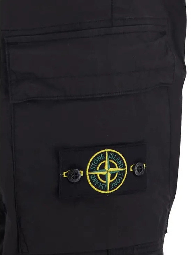 Stone Island 31303 Stretch Cotton Tela 'Paracadute' Garment Dyed Cargo Pants Black