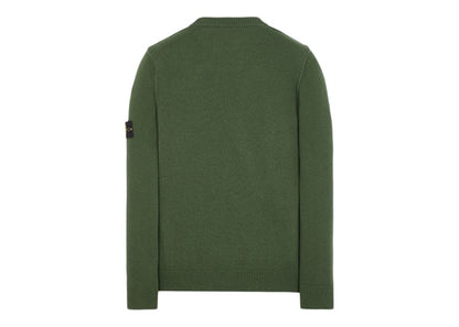 Stone Island 508A3 Stockinette Stitch Lambswool Knitted Sweater Olive Green