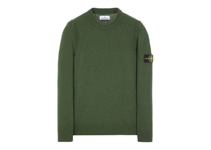 Stone Island 508A3 Stockinette Stitch Lambswool Knitted Sweater Olive Green