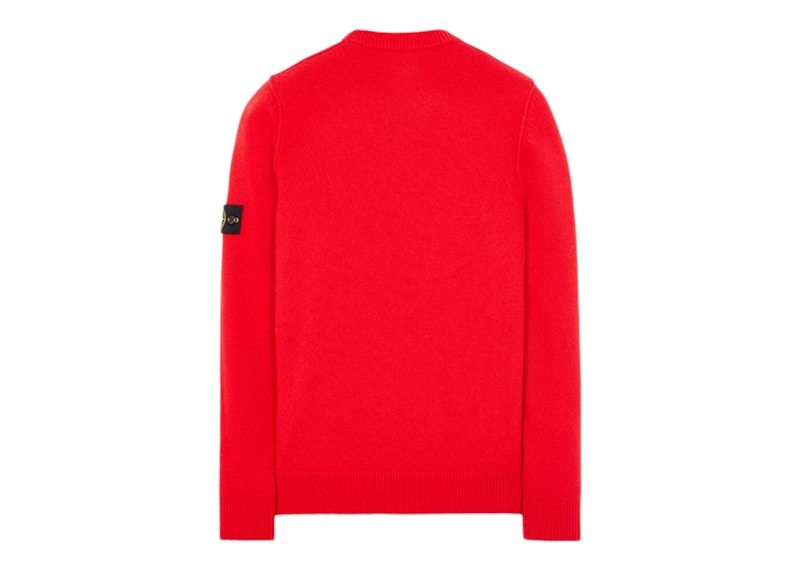Stone Island 508A3 Stockinette Stitch Lambswool Knitted Sweater Red