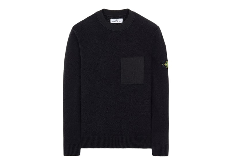 Stone Island 523D2 Soft Cotton With Mix Fabric Knit Sweater Black