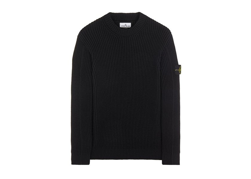 Stone Island 538C2 Full Rib Wool Knitted Sweater Black