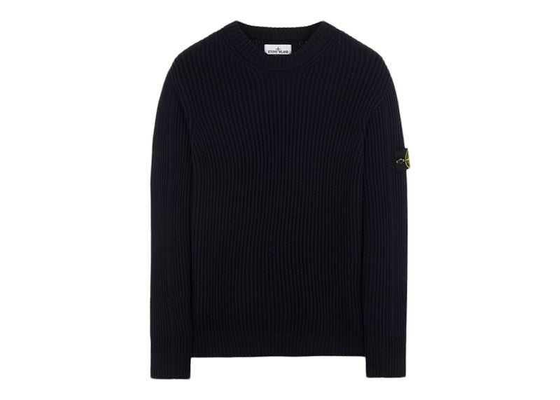 Stone Island 538C2 Full Rib Wool Knitted Sweater Blue