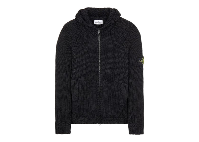 Stone Island 544D4 Handmade Feel Knitted Hooded Sweater Black