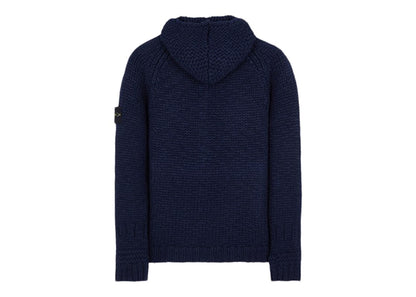 Stone Island 544D4 Handmade Feel Knitted Hooded Sweater Blue