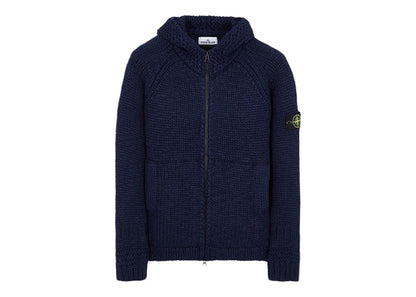 Stone Island 544D4 Handmade Feel Knitted Hooded Sweater Blue