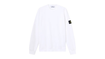 Stone Island 6100060 Organic Cotton Fleece Regular Fit Crewneck Sweatshirt White