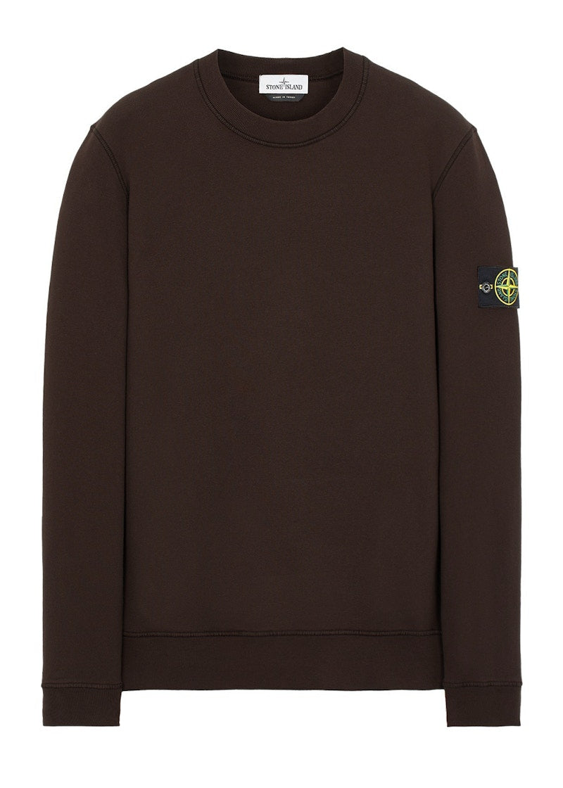 Stone Island 63020 Brushed Cotton Fleece Crewneck Dark Brown