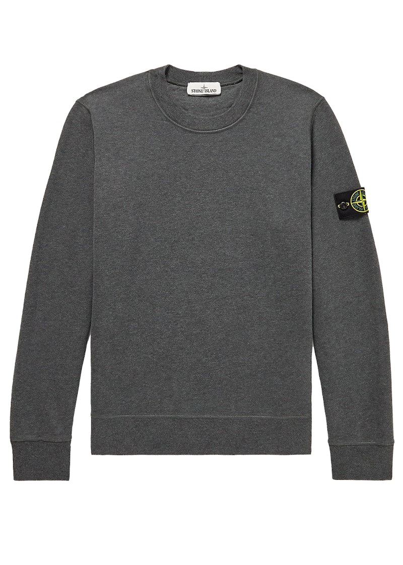 Stone Island 63020 Brushed Cotton Fleece Crewneck Dark Gray
