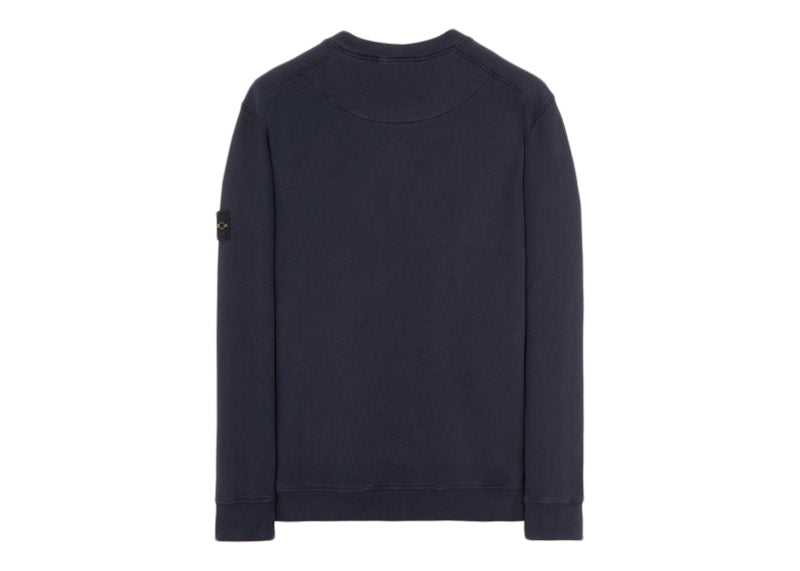 Stone Island 63020 Brushed Cotton Fleece Crewneck Sweater Blue
