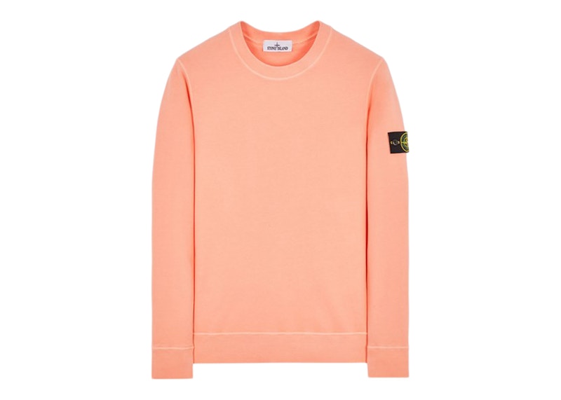 Stone Island 63020 Brushed Cotton Fleece Crewneck Sweater Peach