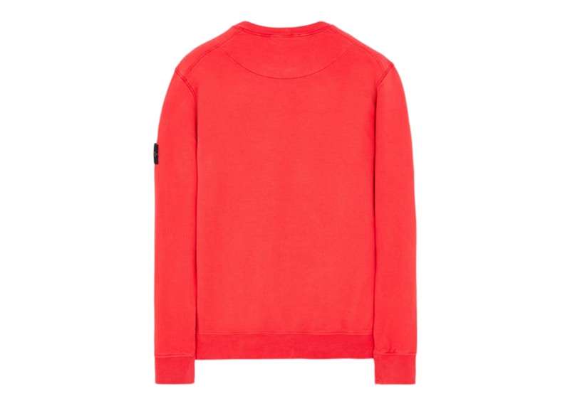 Stone Island 63020 Brushed Cotton Fleece Crewneck Sweater Red
