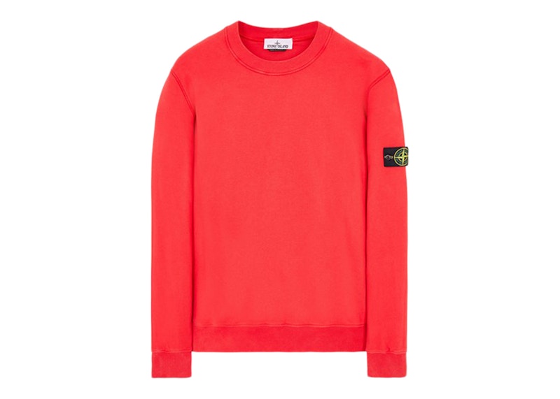 Stone Island 63020 Brushed Cotton Fleece Crewneck Sweater Red