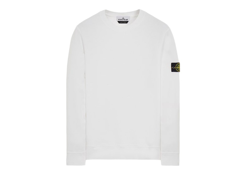 Stone Island 63020 Brushed Cotton Fleece Crewneck Sweater White