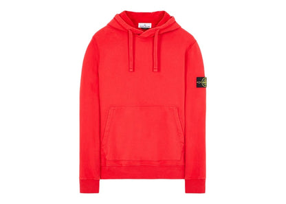 Stone Island 64120 Brushed Cotton Fleece Hooded Sweater Red