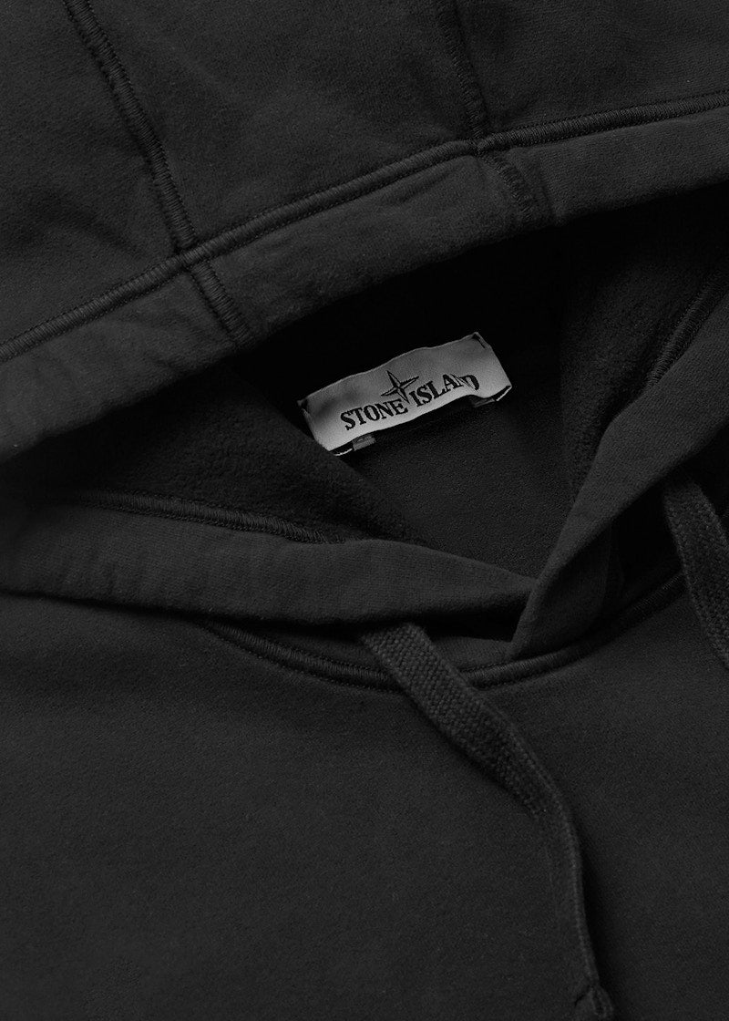 Stone Island 64120 Brushed Cotton Fleece Hooded Sweatshirt Black
