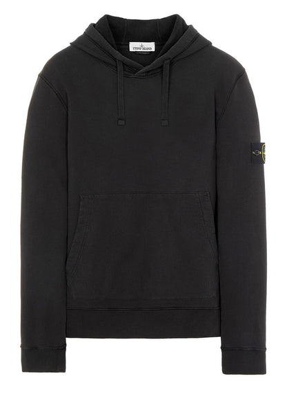 Stone Island 64120 Brushed Cotton Fleece Hooded Sweatshirt Black