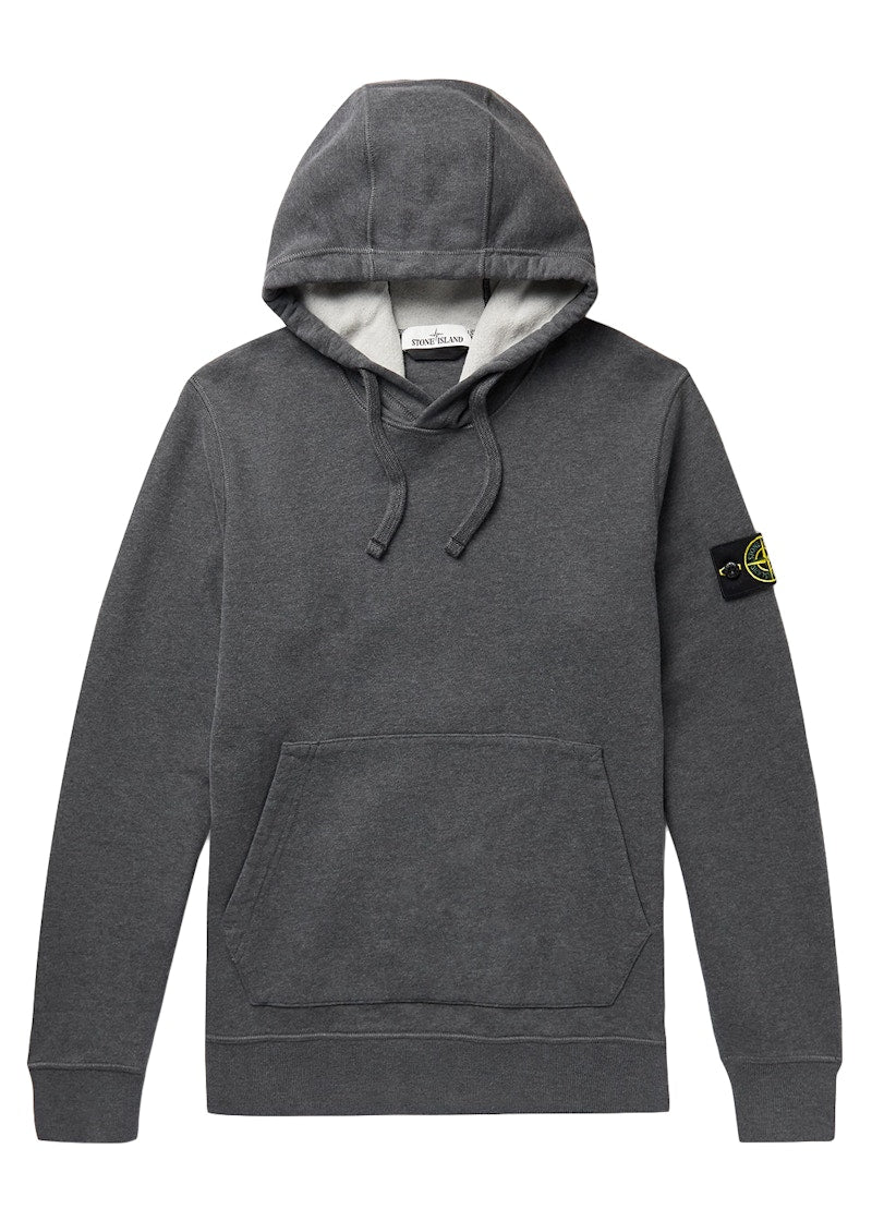 Stone Island 64120 Brushed Cotton Fleece Hooded Sweatshirt Dark Gray