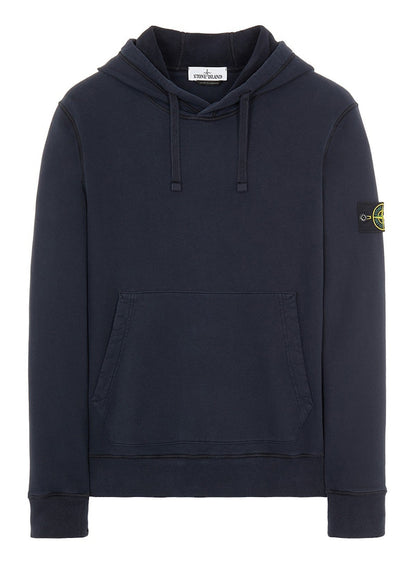 Stone Island 64120 Brushed Cotton Fleece Hooded Sweatshirt Navy