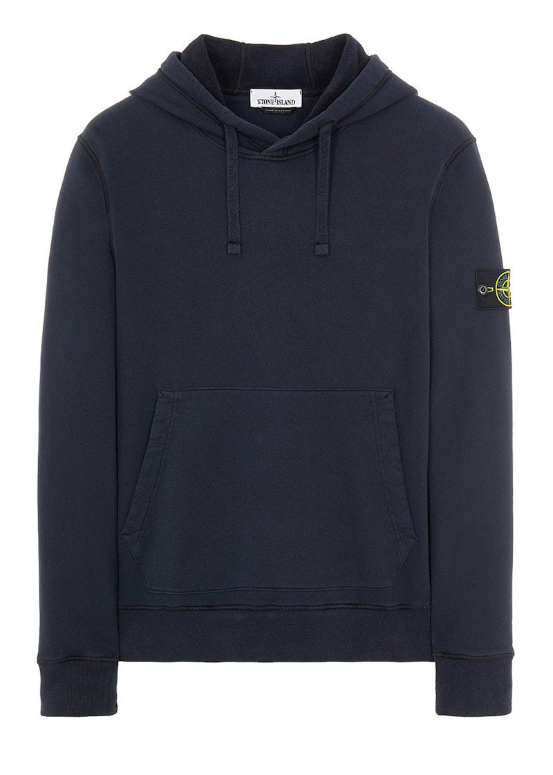 Stone Island 64120 Brushed Cotton Fleece Hooded Sweatshirt Navy