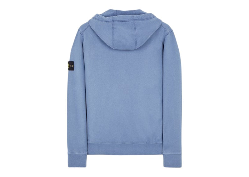 Stone Island 64220 Brushed Cotton Fleece Zip Up Hooded Sweatshirt Avio Blue