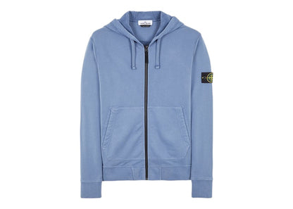 Stone Island 64220 Brushed Cotton Fleece Zip Up Hooded Sweatshirt Avio Blue