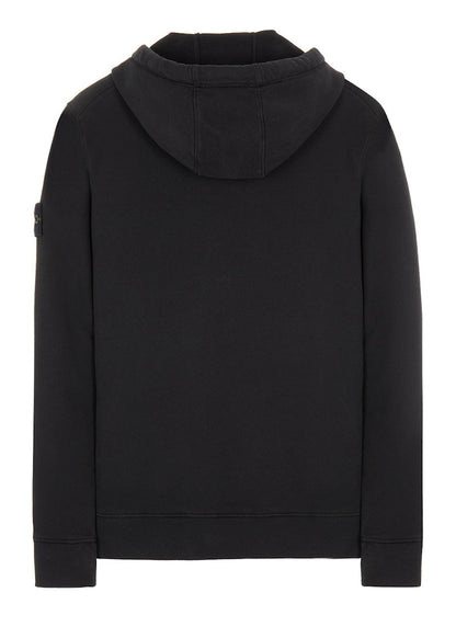 Stone Island 64220 Brushed Cotton Fleece Zip Up Hooded Sweatshirt Black