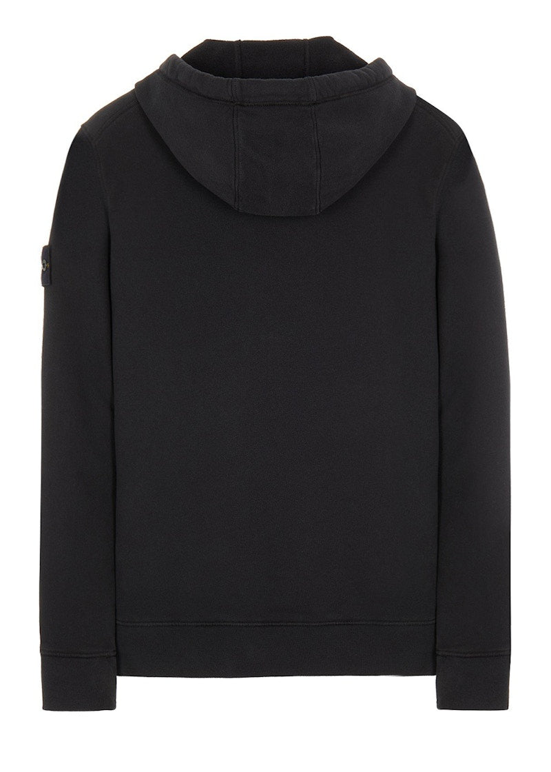 Stone Island 64220 Brushed Cotton Fleece Zip Up Hooded Sweatshirt Black