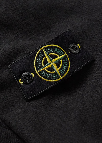 Stone Island 64220 Brushed Cotton Fleece Zip Up Hooded Sweatshirt Black