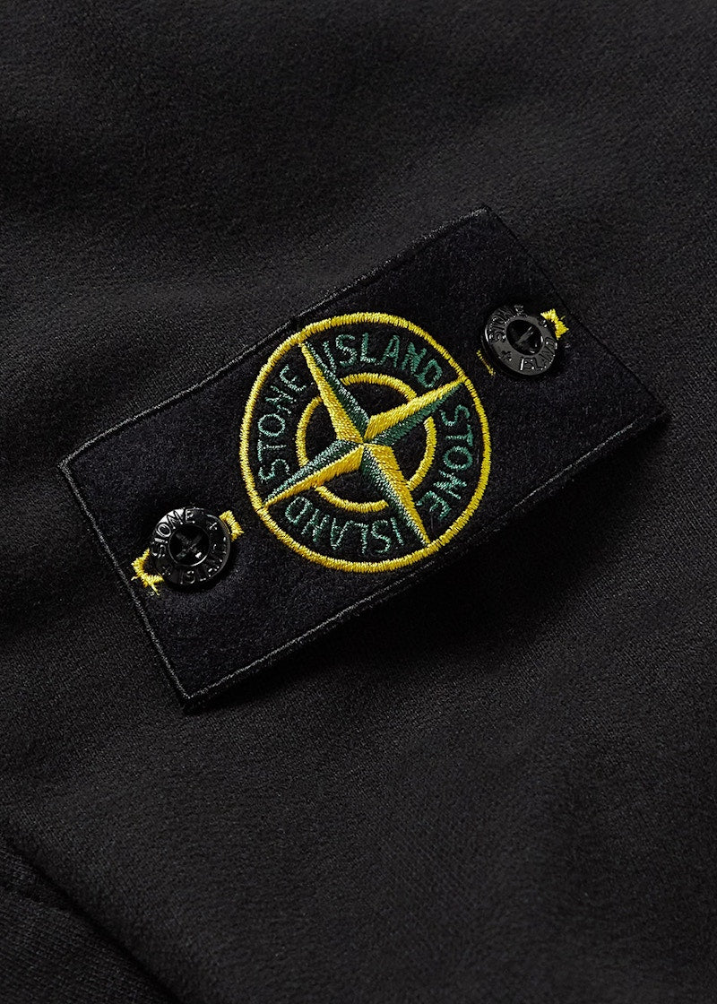 Stone Island 64220 Brushed Cotton Fleece Zip Up Hooded Sweatshirt Black