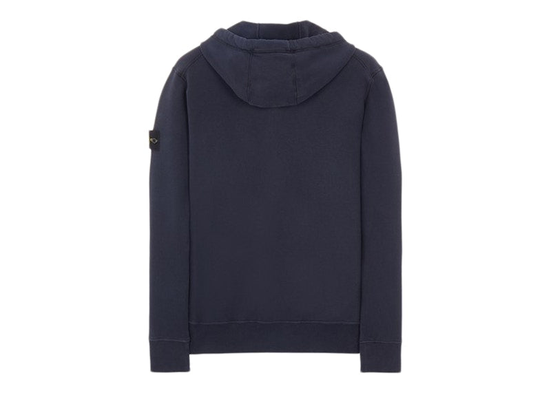 Stone Island 64220 Brushed Cotton Fleece Zip Up Hooded Sweatshirt Blue