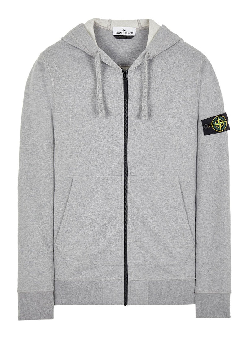 Stone Island 64220 Brushed Cotton Fleece Zip Up Hooded Sweatshirt Dust