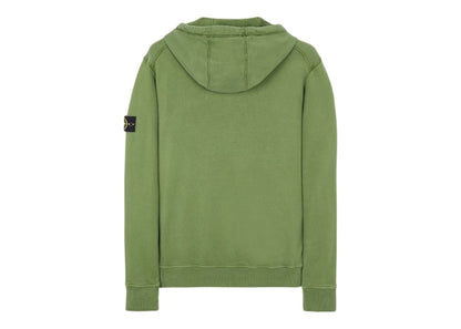 Stone Island 64220 Brushed Cotton Fleece Zip Up Hooded Sweatshirt Olive Green