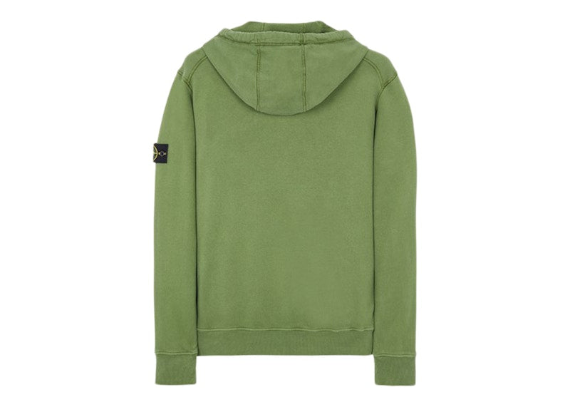 Stone Island 64220 Brushed Cotton Fleece Zip Up Hooded Sweatshirt Olive Green