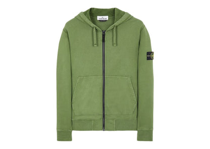 Stone Island 64220 Brushed Cotton Fleece Zip Up Hooded Sweatshirt Olive Green