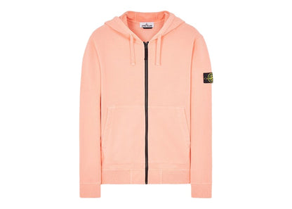 Stone Island 64220 Brushed Cotton Fleece Zip Up Hooded Sweatshirt Peach