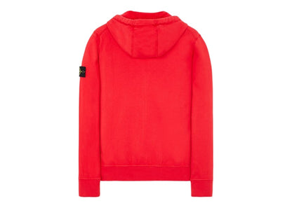 Stone Island 64220 Brushed Cotton Fleece Zip Up Hooded Sweatshirt Red