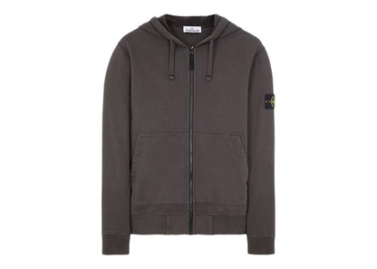 Stone Island 64220 Brushed Cotton Fleece Zip Up Hooded Sweatshirt Steel Grey