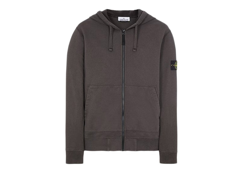 Stone Island 64220 Brushed Cotton Fleece Zip Up Hooded Sweatshirt Steel Grey